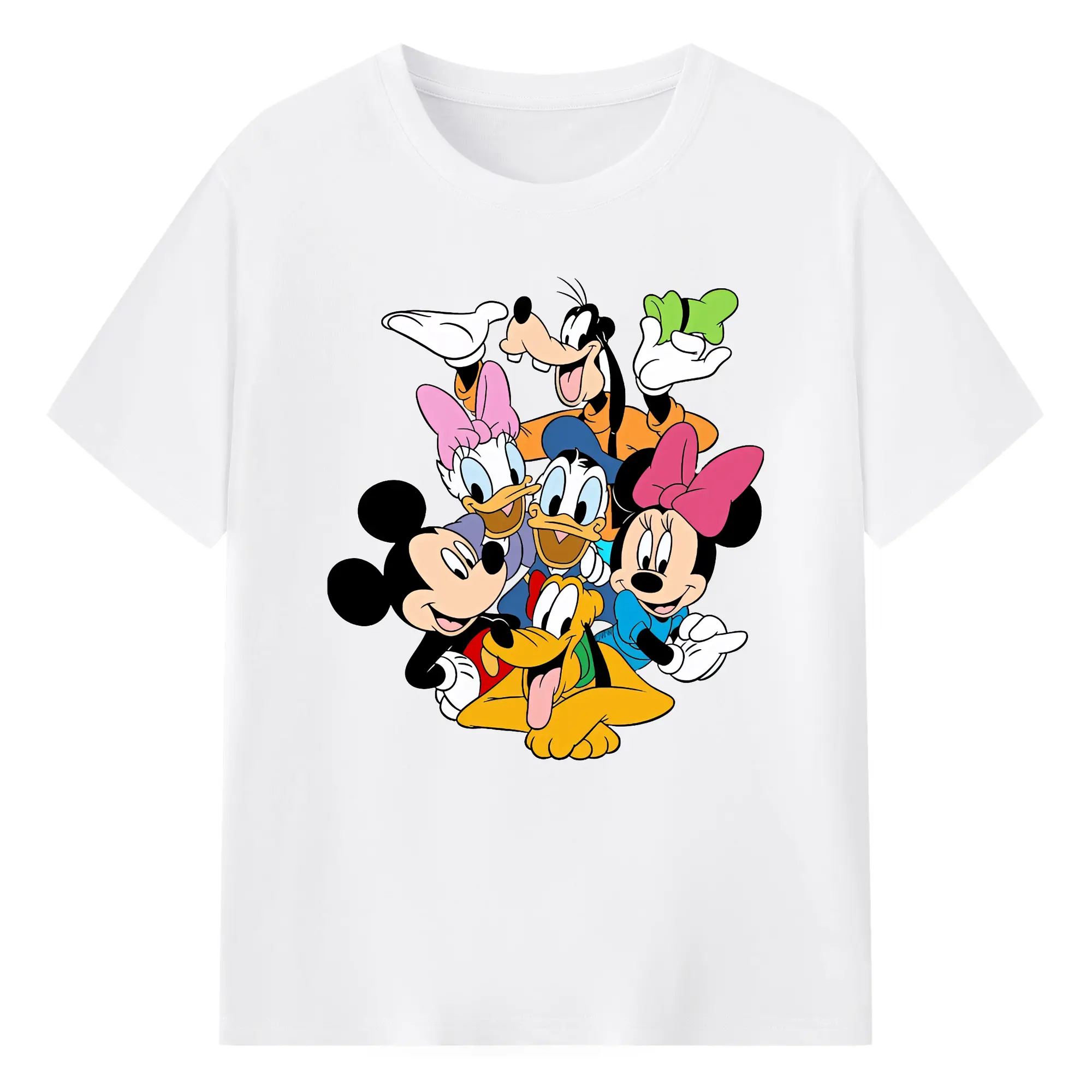 ミッキー＆ミニーファミリーアート カートゥーン風 - 綿100％ 半袖Tシャツ ・ フロントプリント ・ 快適 通気性 ・ 日常使い 散歩 スポーツ用