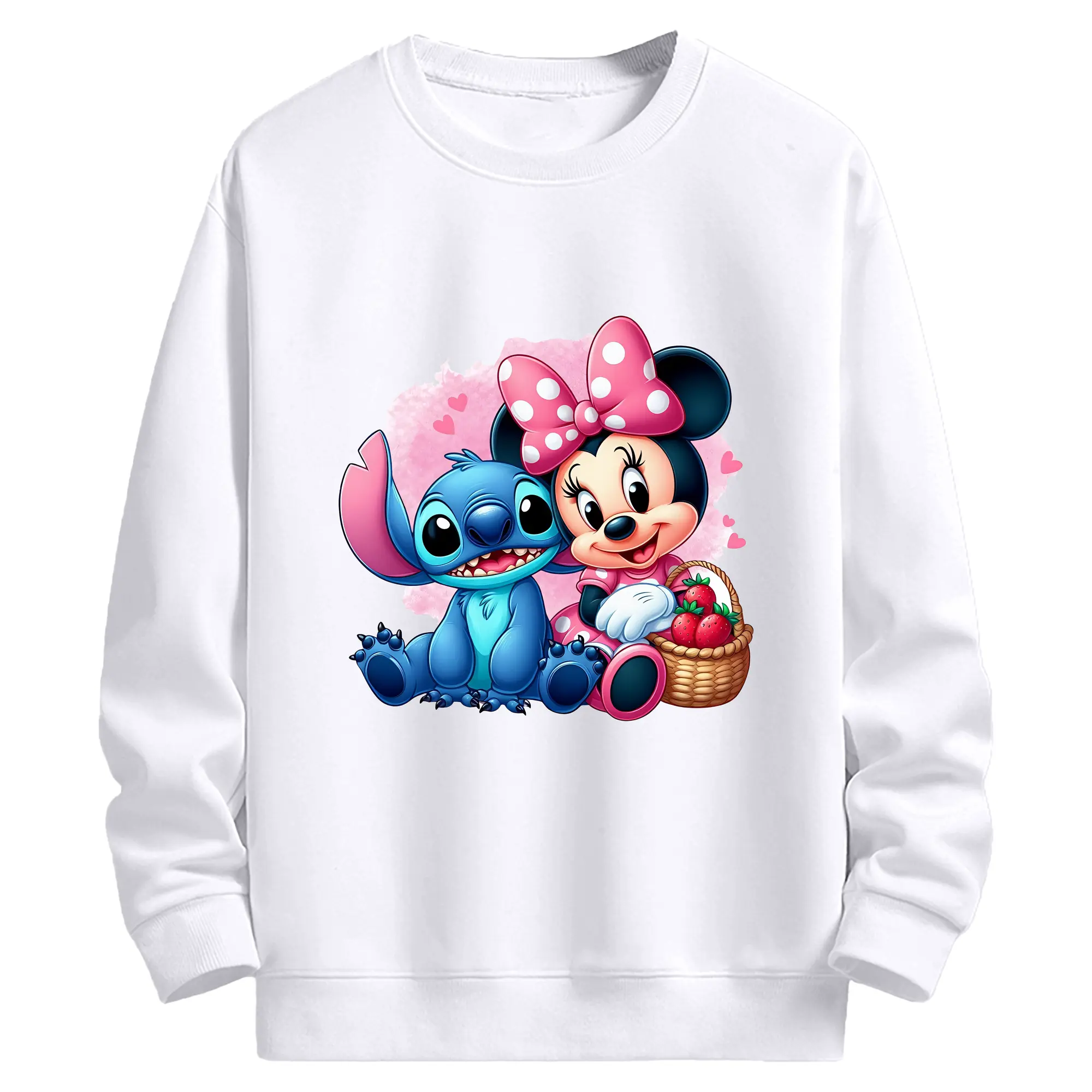 ミニー ＆スティッチコラボイラスト かわいいデザイン - 高品質 クルーネック スウェット ・ コットン59％ ポリエステル41％ ・ ユニセックス 長袖 トレーナー ・ カジュアル デイリー スポーツ 散歩用