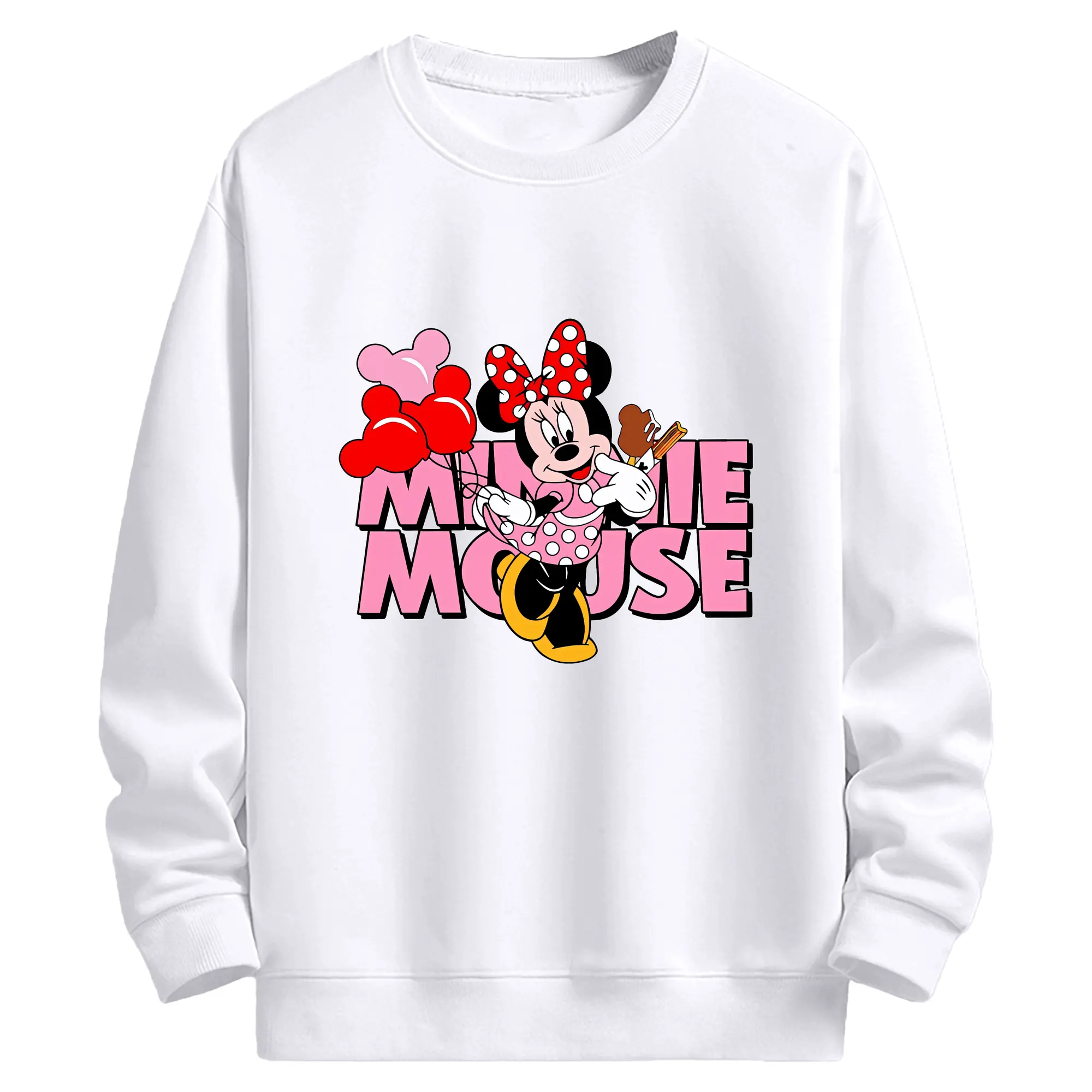 ミニーマウス ロゴデザイン ポップアート - 高品質 クルーネック スウェット ・ コットン59％ ポリエステル41％ ・ ユニセックス 長袖 トレーナー ・ カジュアル デイリー スポーツ 散歩用