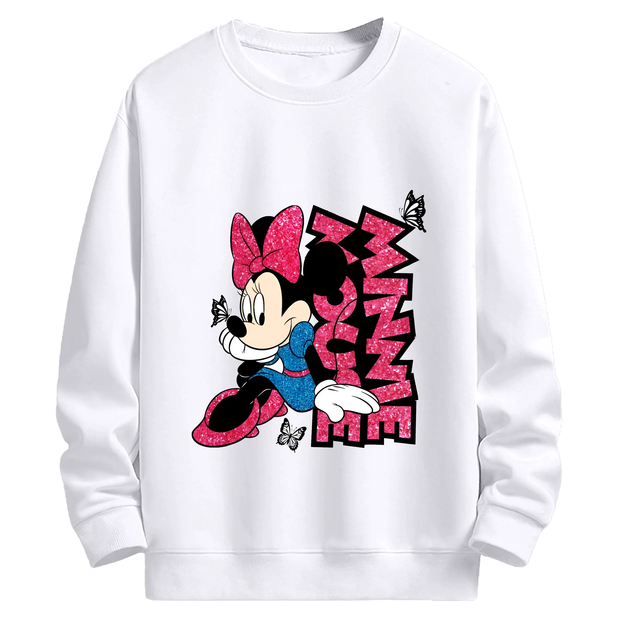 ミニーマウス ピンクロゴ ポップアート - 高品質 クルーネック スウェット ・ コットン59％ ポリエステル41％ ・ ユニセックス 長袖 トレーナー ・ カジュアル デイリー スポーツ 散歩用