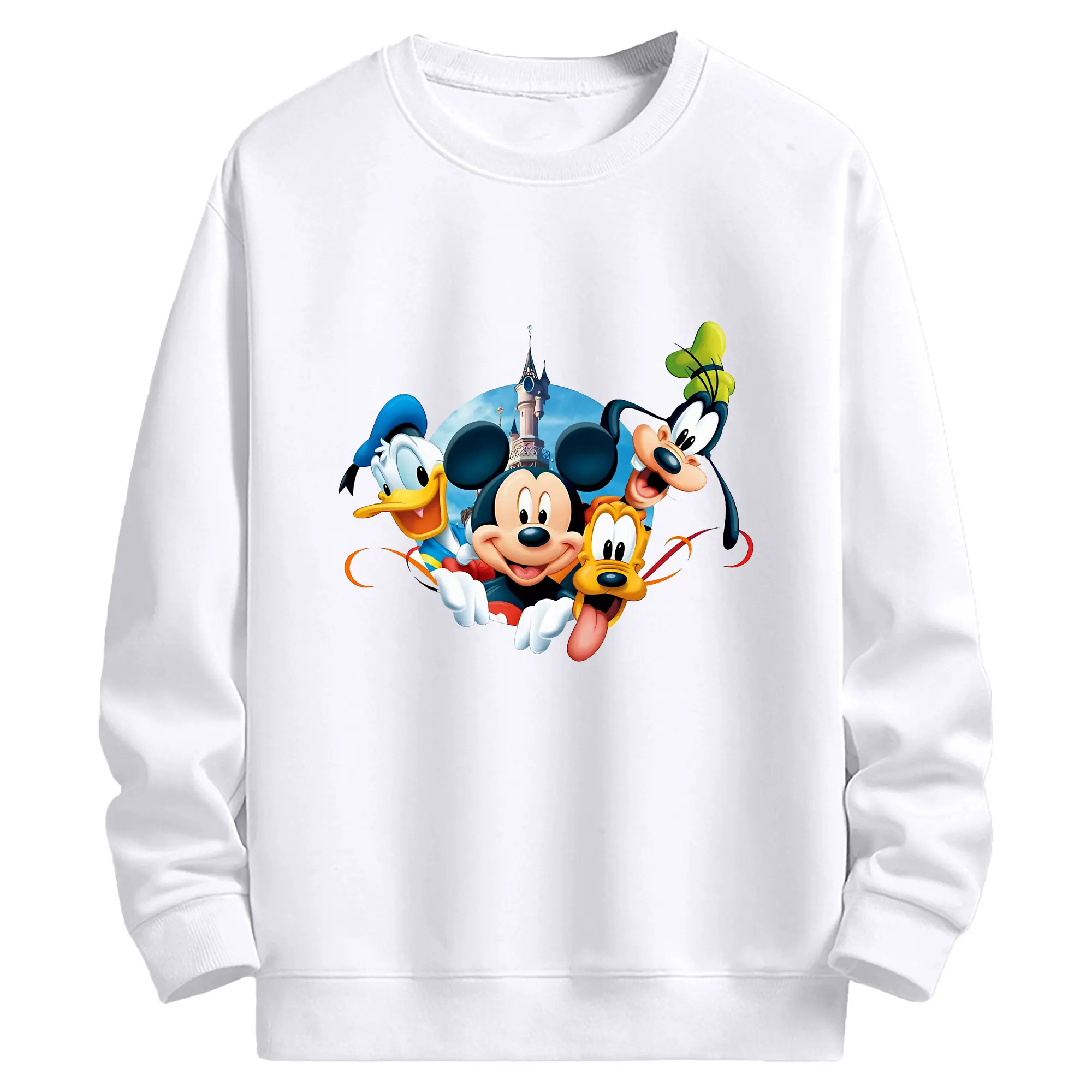 ミッキー フレンズ 集合デザイン クラシックアート - 高品質 クルーネック スウェット ・ コットン59％ ポリエステル41％ ・ ユニセックス 長袖 トレーナー ・ カジュアル デイリー スポーツ 散歩用