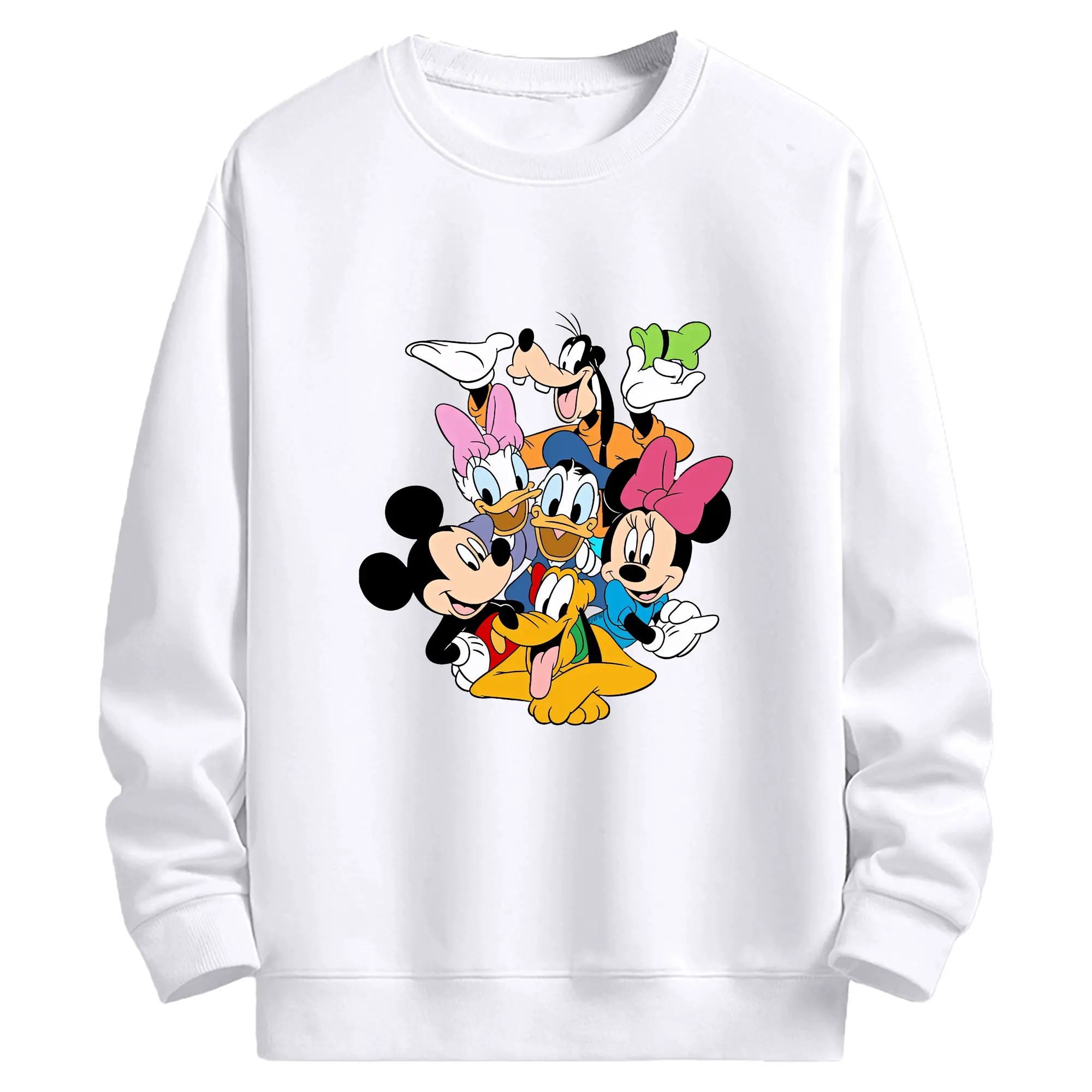 ミッキー＆ミニーファミリーアート カートゥーン風 - 高品質 クルーネック スウェット ・ コットン59％ ポリエステル41％ ・ ユニセックス 長袖 トレーナー ・ カジュアル デイリー スポーツ 散歩用