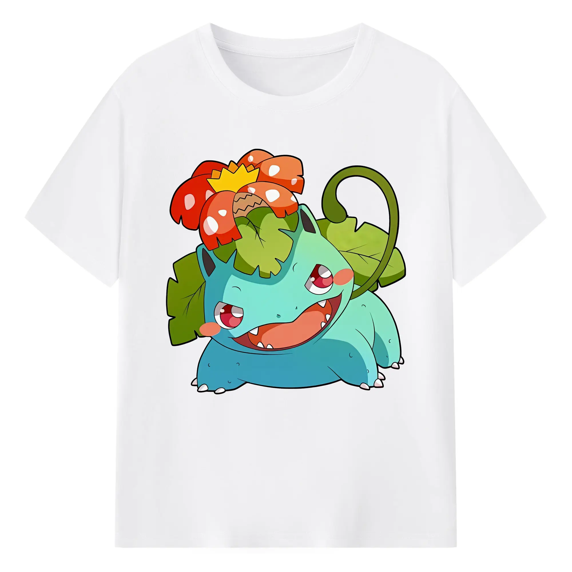 ポケモン フシギダネ 可愛い オリジナルデザイン - 綿100％ 半袖Tシャツ ・ フロントプリント ・ 快適 通気性 ・ 日常使い 散歩 スポーツ用