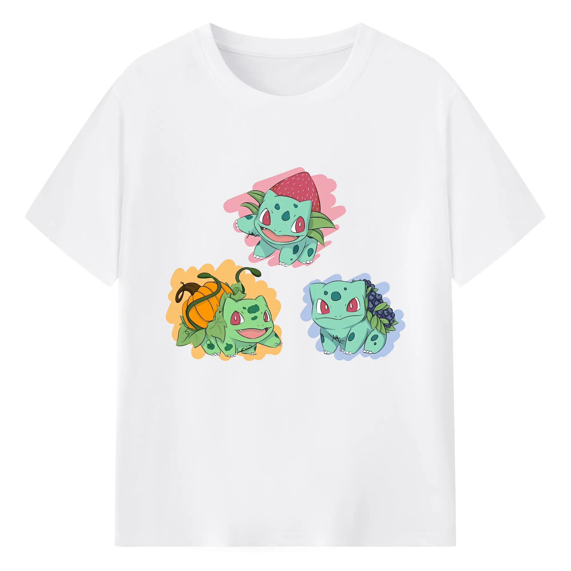 ポケモン フシギダネ 集合 カートゥーン オリジナルデザイン - 綿100％ 半袖Tシャツ ・ フロントプリント ・ 快適 通気性 ・ 日常使い 散歩 スポーツ用