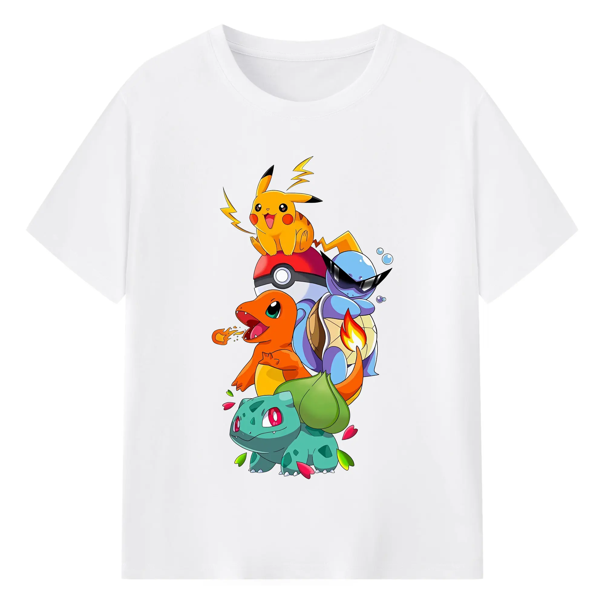 ポケモン フシギダネ ピカチュウ ゼニガメ ヒトカゲ 集合 オリジナルデザイン - 綿100％ 半袖Tシャツ ・ フロントプリント ・ 快適 通気性 ・ 日常使い 散歩 スポーツ用