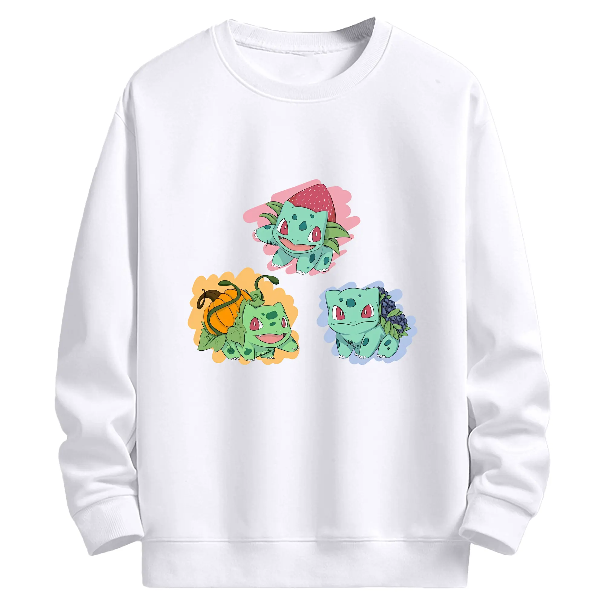 ポケモン フシギダネ 集合 カートゥーン オリジナルデザイン - 高品質 クルーネック スウェット ・ コットン59％ ポリエステル41％ ・ ユニセックス 長袖 トレーナー ・ カジュアル デイリー スポーツ 散歩用