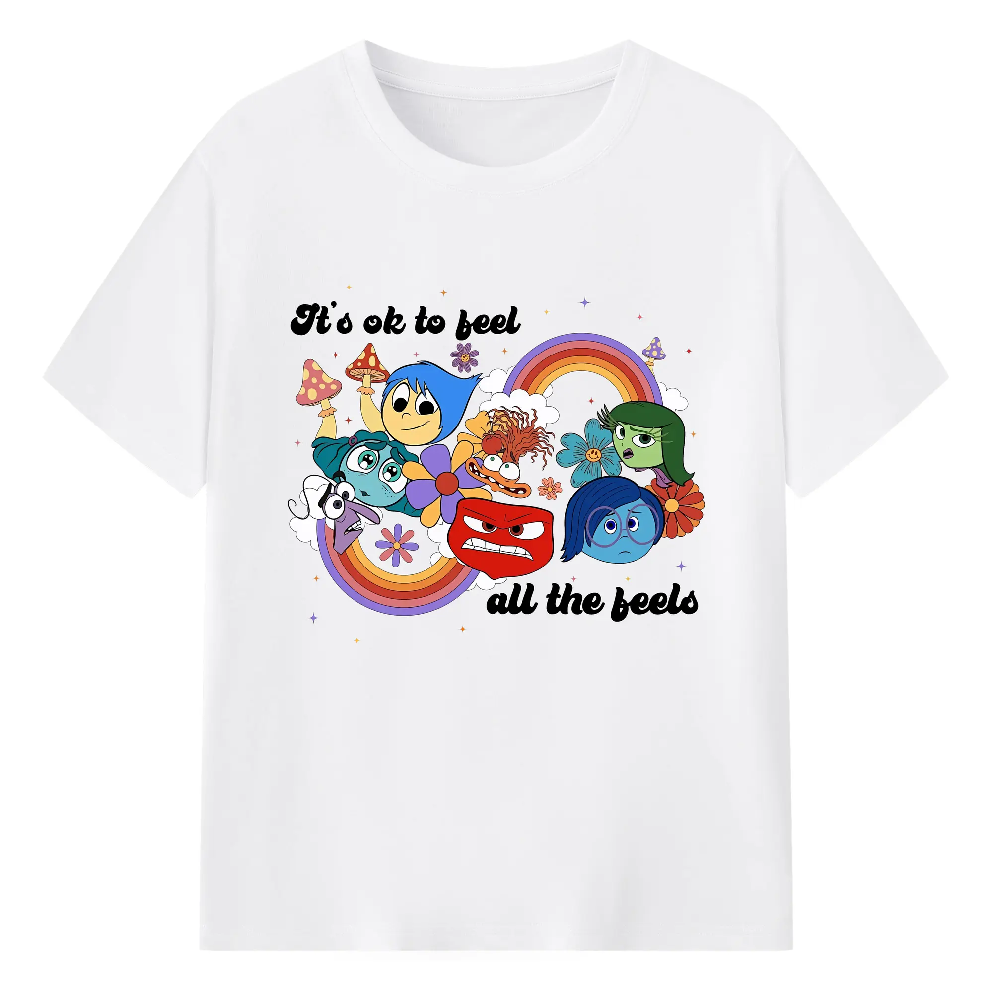 ディズニー インサイド エモーション レインボー オリジナルデザイン - 綿100％ 半袖Tシャツ ・ フロントプリント ・ 快適 通気性 ・ 日常使い 散歩 スポーツ用