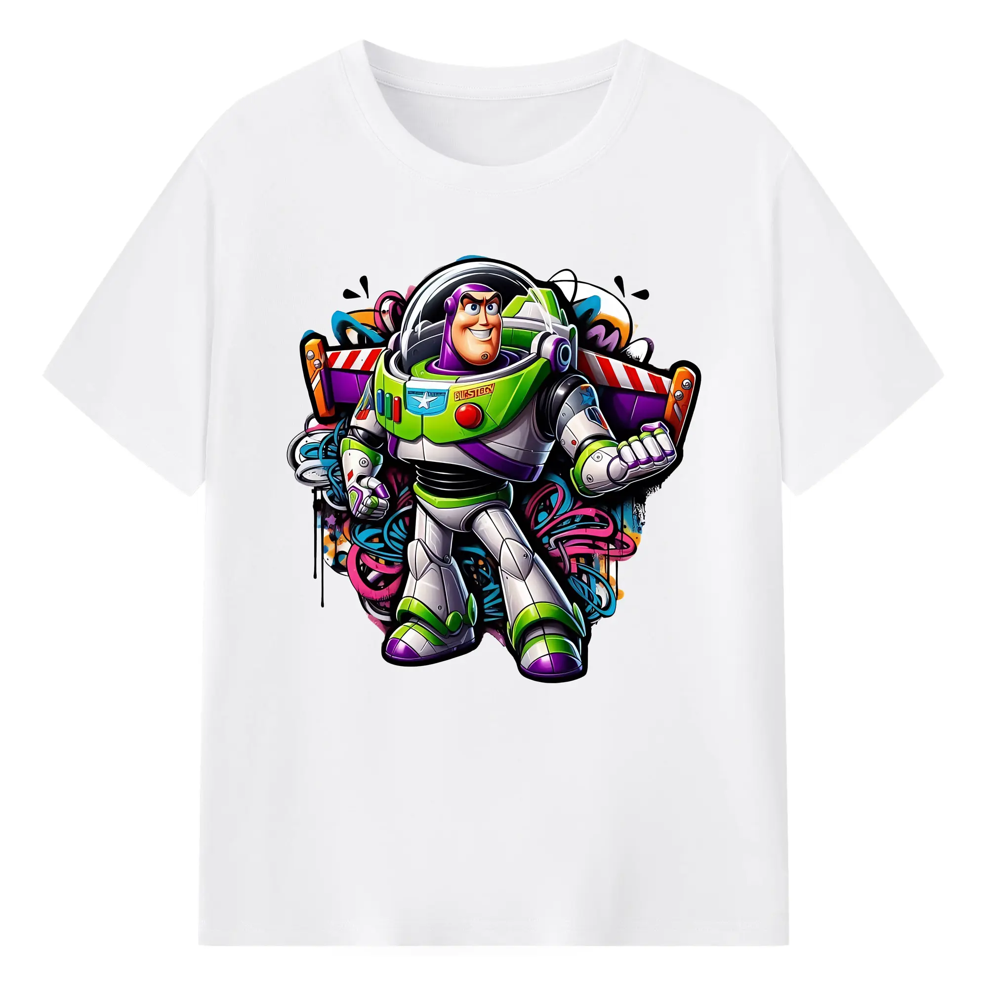 トイ・ストーリー バズ・ライトイヤー クール オリジナルデザイン - 綿100％ 半袖Tシャツ ・ フロントプリント ・ 快適 通気性 ・ 日常使い 散歩 スポーツ用