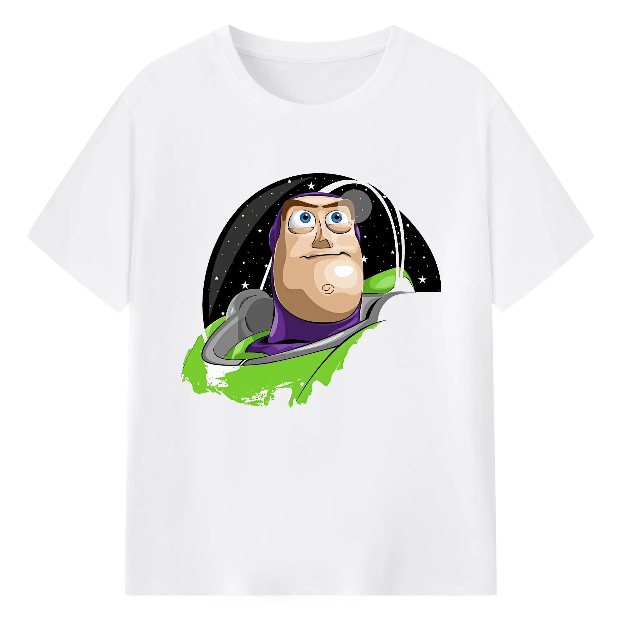 トイ・ストーリー バズ・ライトイヤー 宇宙シーン サイエンスフィクション オリジナルデザイン - 綿100％ 半袖Tシャツ ・ フロントプリント ・ 快適 通気性 ・ 日常使い 散歩 スポーツ用