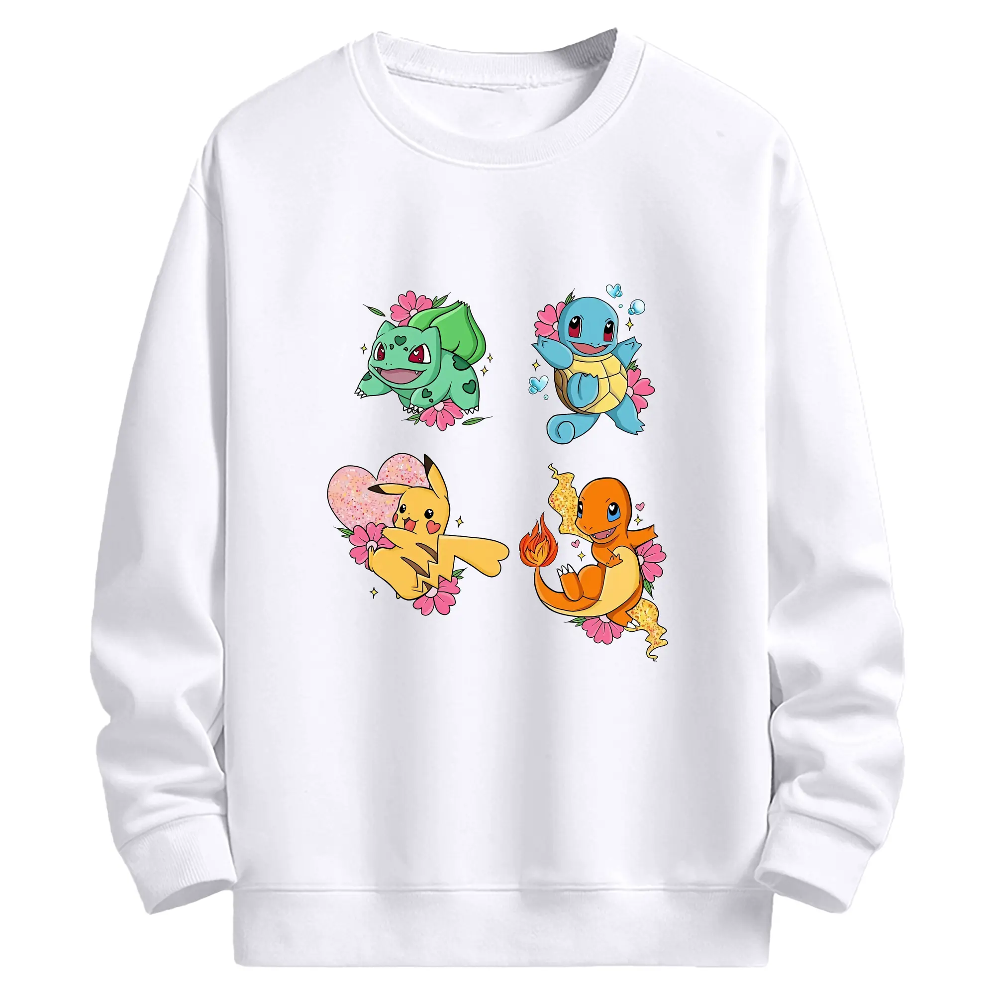 ポケモン フシギダネ ゼニガメ ピカチュウ ヒトカゲ 可愛い組み合わせ オリジナルデザイン - 高品質 クルーネック スウェット ・ コットン59％ ポリエステル41％ ・ ユニセックス 長袖 トレーナー ・ カジュアル デイリー スポーツ 散歩用