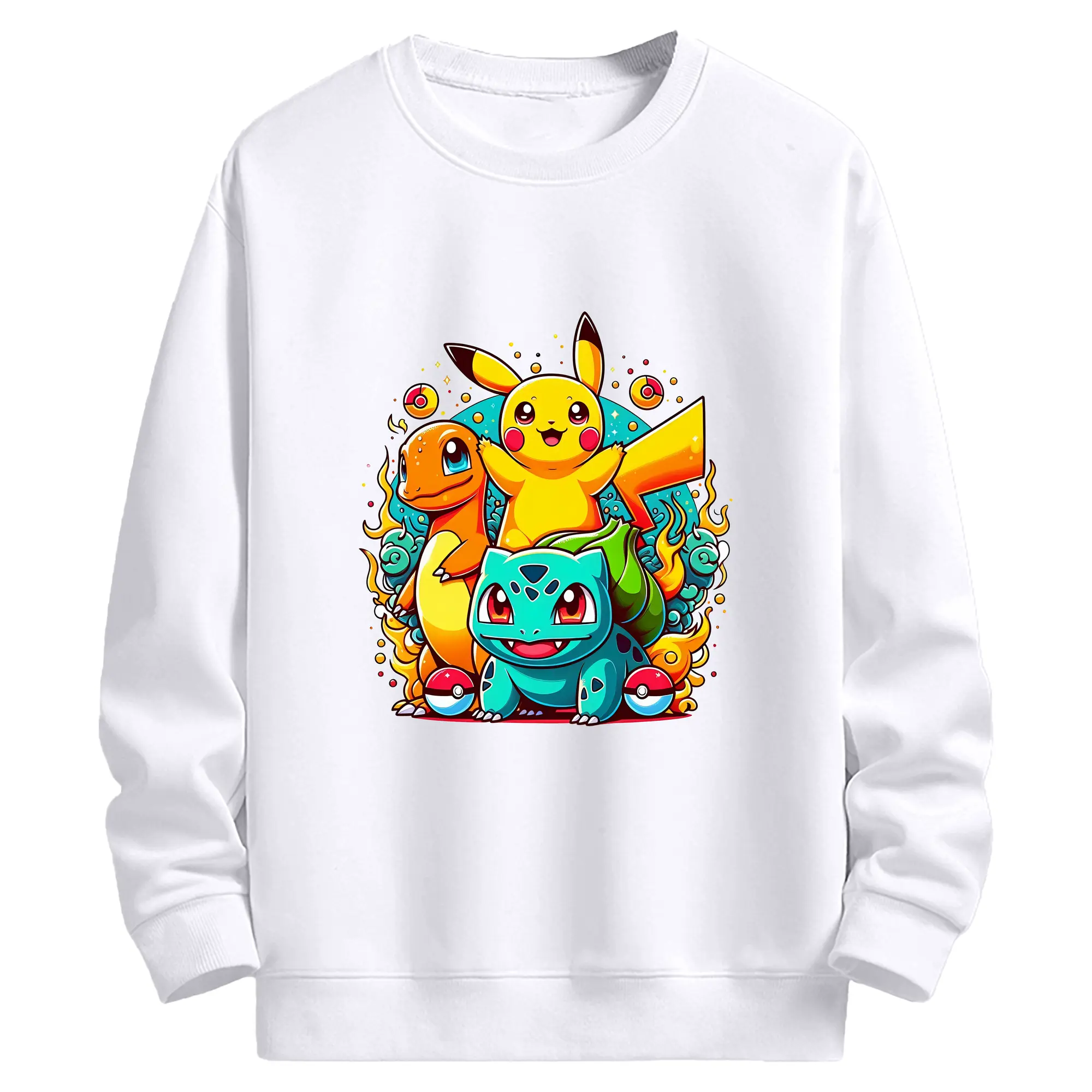 ポケモン ピカチュウ ヒトカゲ フシギダネ カラフルな仲間たち オリジナルデザイン - 高品質 クルーネック スウェット ・ コットン59％ ポリエステル41％ ・ ユニセックス 長袖 トレーナー ・ カジュアル デイリー スポーツ 散歩用