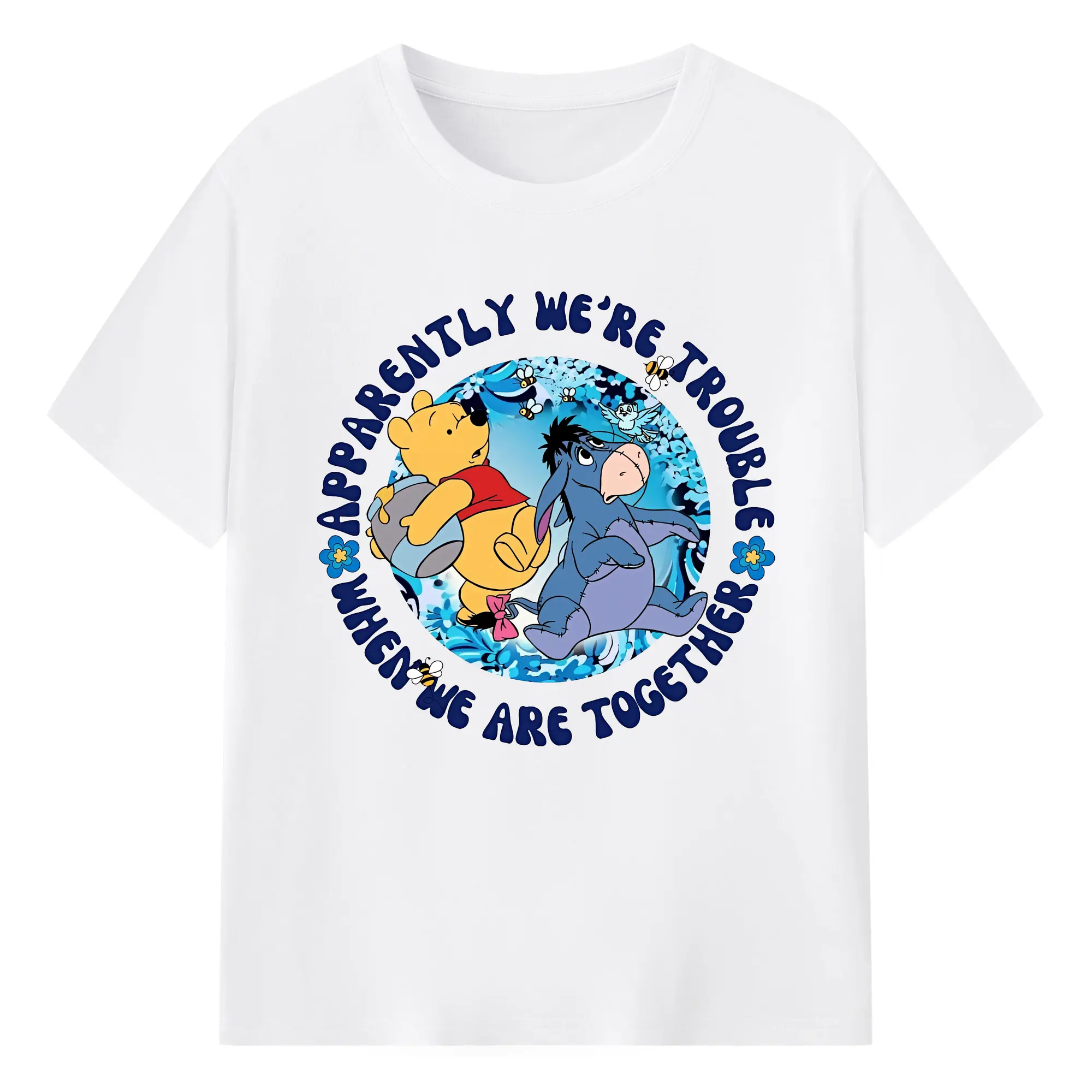 ディズニー くまのプーさん イーヨー 丸型オリジナルデザイン - 綿100％ 半袖Tシャツ ・ フロントプリント ・ 快適 通気性 ・ 日常使い 散歩 スポーツ用