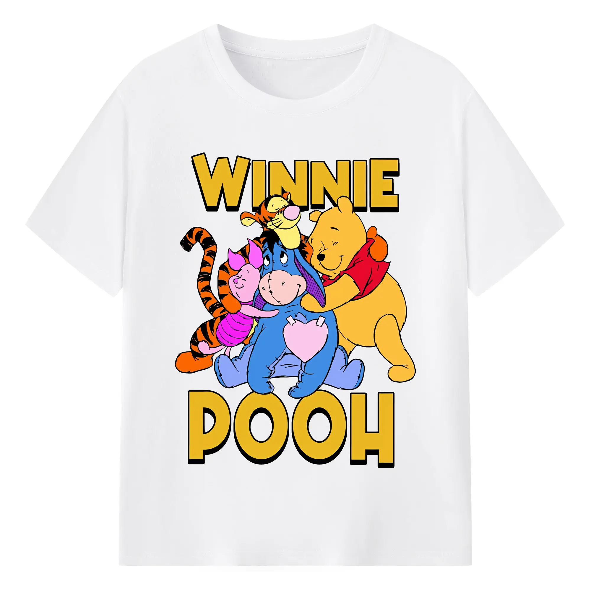 ディズニー くまのプーさん イーヨー ティガー ピグレット キャラクター集合 オリジナルデザイン - 綿100％ 半袖Tシャツ ・ フロントプリント ・ 快適 通気性 ・ 日常使い 散歩 スポーツ用