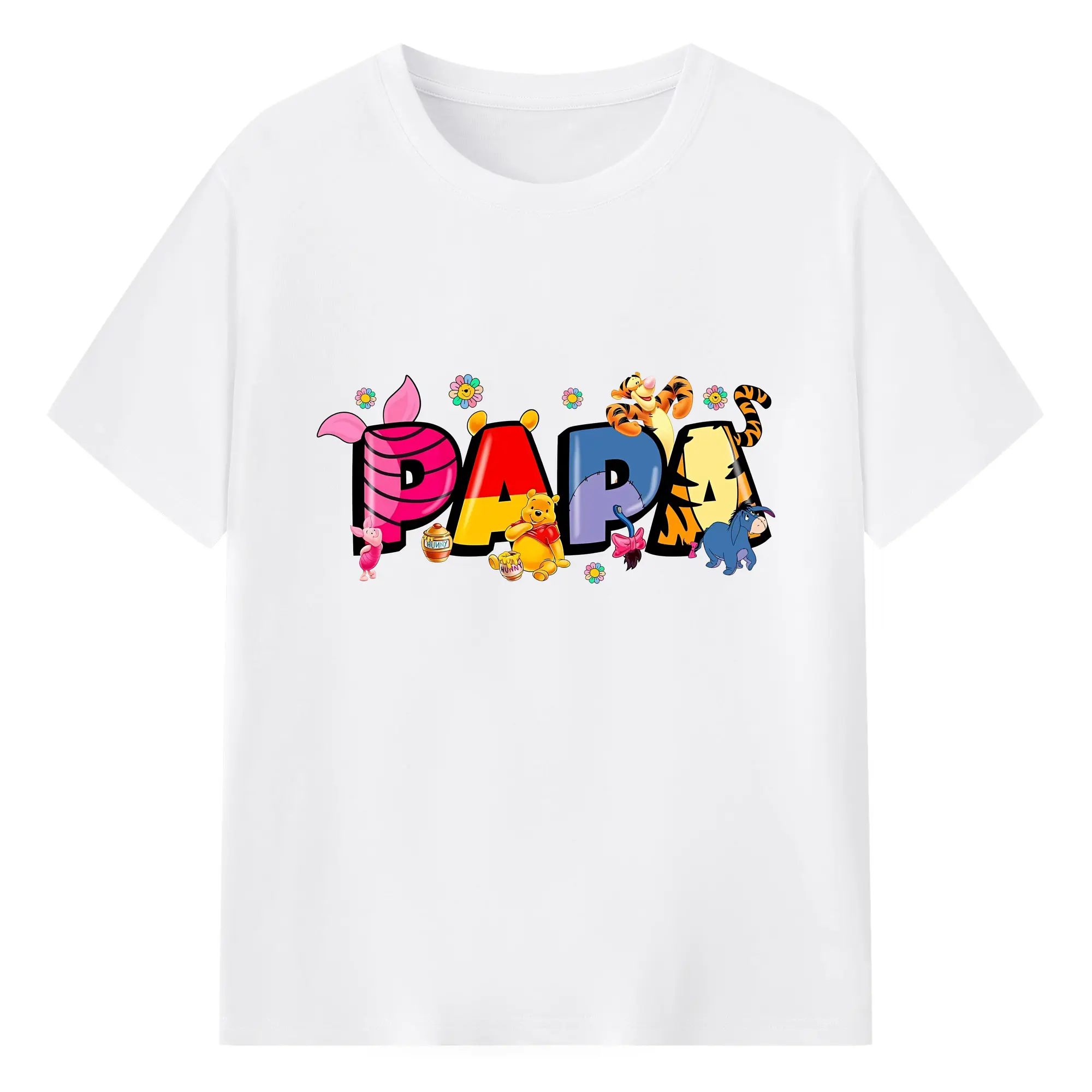 ディズニー くまのプーさん フラワー ハチミツ 個性 オリジナルデザイン - 綿100％ 半袖Tシャツ ・ フロントプリント ・ 快適 通気性 ・ 日常使い 散歩 スポーツ用