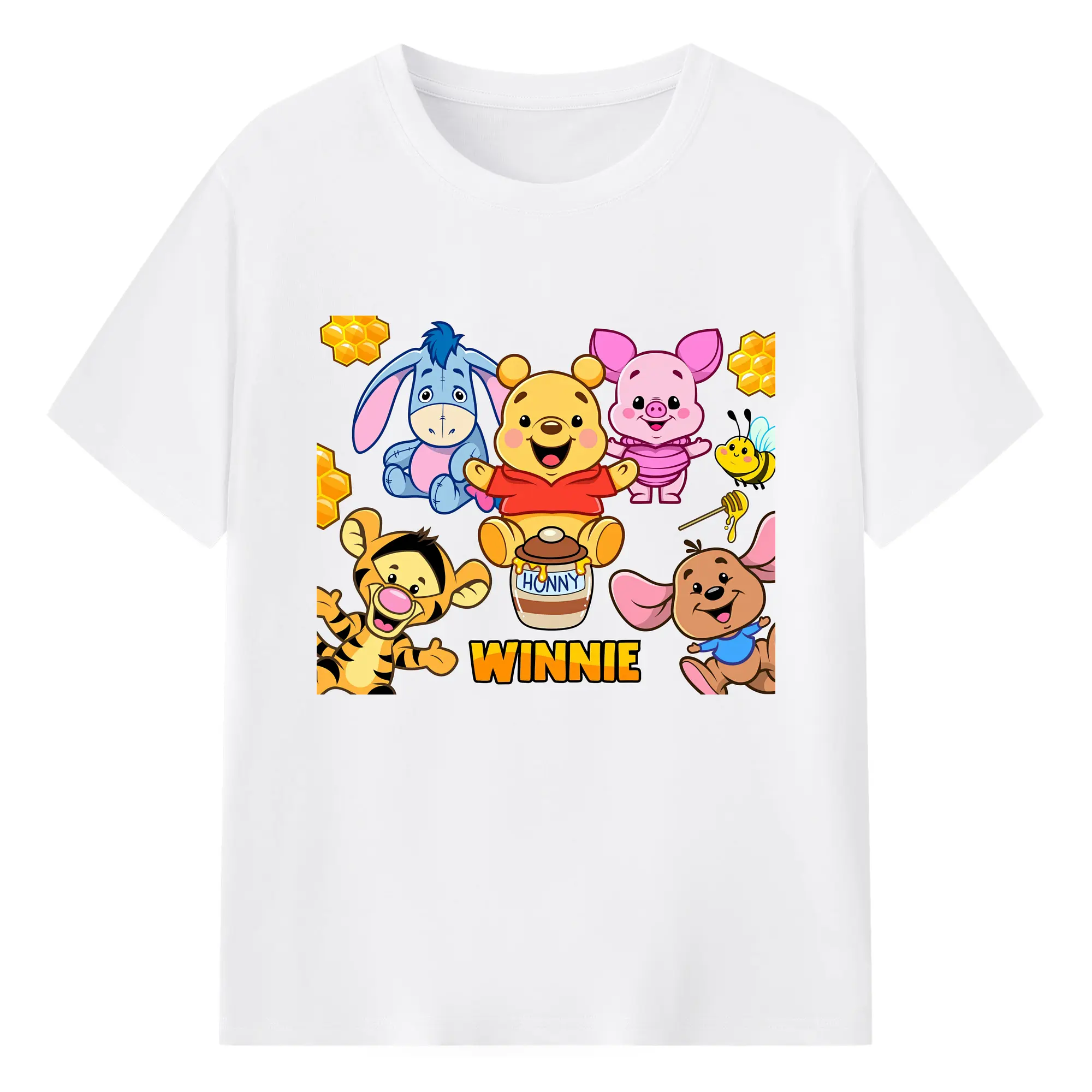 ディズニー くまのプーさん ピグレット イーヨー ティガー キャラクター集合 ハチミツ オリジナルデザイン - 綿100％ 半袖Tシャツ ・ フロントプリント ・ 快適 通気性 ・ 日常使い 散歩 スポーツ用
