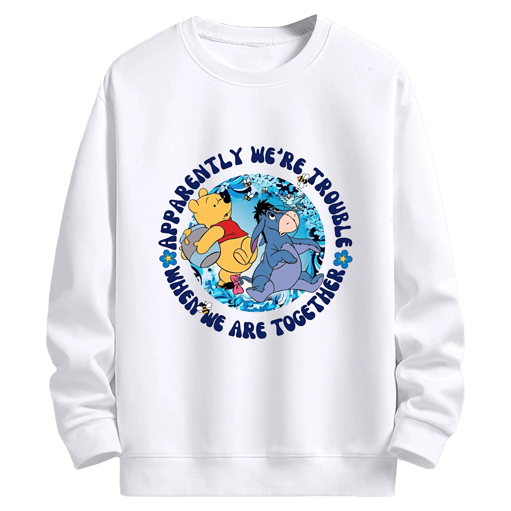 ディズニー くまのプーさん イーヨー 丸型オリジナルデザイン - 高品質 クルーネック スウェット ・ コットン59％ ポリエステル41％ ・ ユニセックス 長袖 トレーナー ・ カジュアル デイリー スポーツ 散歩用