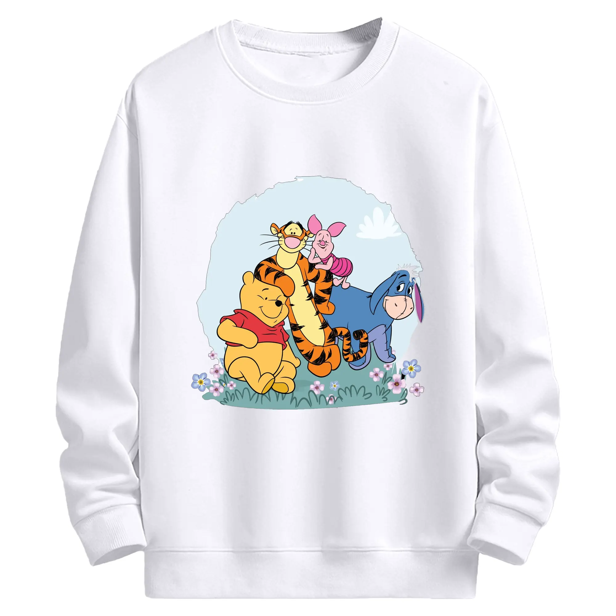 ディズニー くまのプーさん イーヨー ティガー ピグレット 花畑 オリジナルデザイン - 高品質 クルーネック スウェット ・ コットン59％ ポリエステル41％ ・ ユニセックス 長袖 トレーナー ・ カジュアル デイリー スポーツ 散歩用