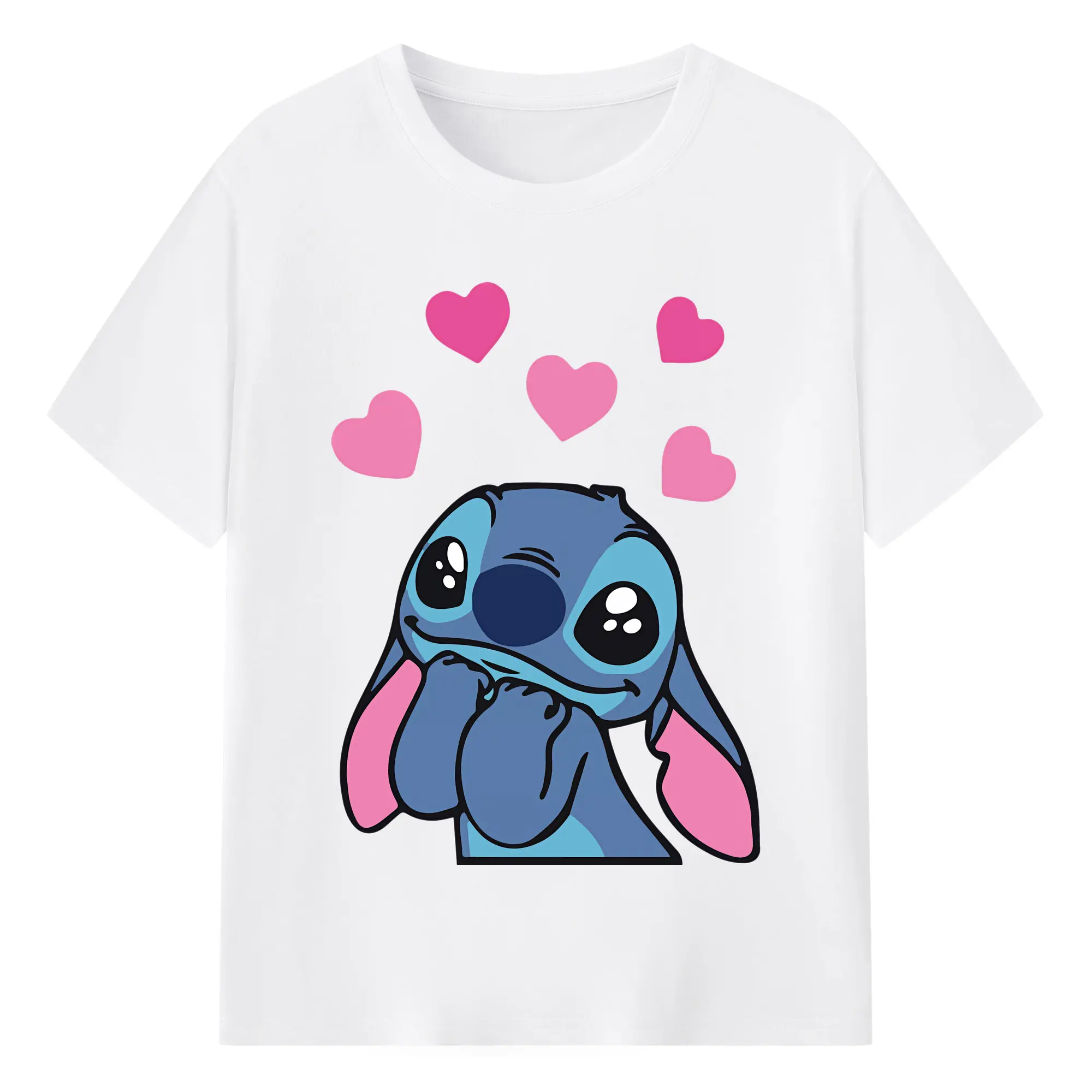 ディズニー スティッチ ハート シンプル オリジナルデザイン - 綿100％ 半袖Tシャツ ・ フロントプリント ・ 快適 通気性 ・ 日常使い 散歩 スポーツ用