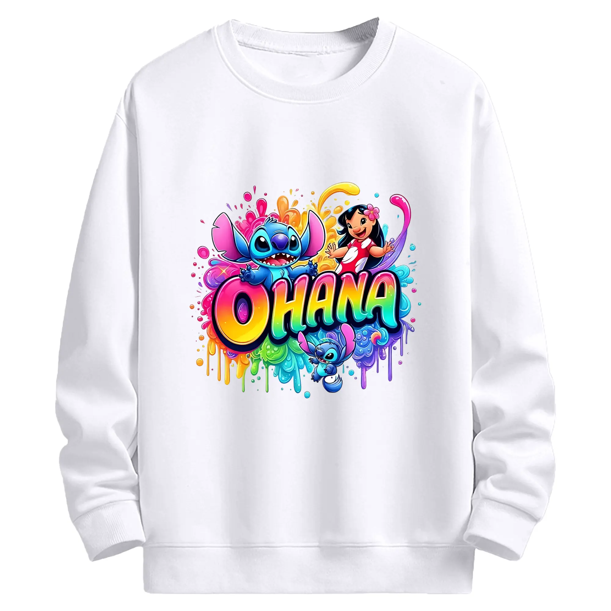 ディズニー スティッチ＆リロ カラフルなインク風 オリジナルデザイン - 高品質 クルーネック スウェット ・ コットン59％ ポリエステル41％ ・ ユニセックス 長袖 トレーナー ・ カジュアル デイリー スポーツ 散歩用