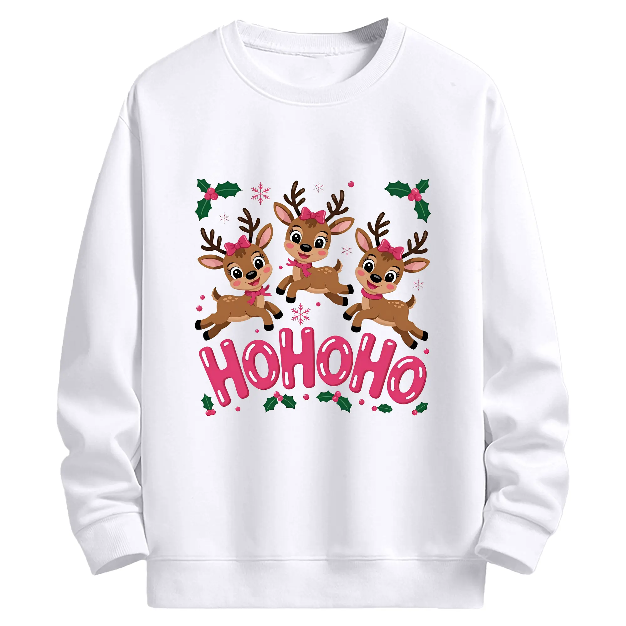 3 匹のトナカイ HOHOHO 特別限定 - 高品質 クルーネック スウェット ・ コットン59％ ポリエステル41％ ・ ユニセックス 長袖 トレーナー ・ カジュアル デイリー スポーツ 散歩用