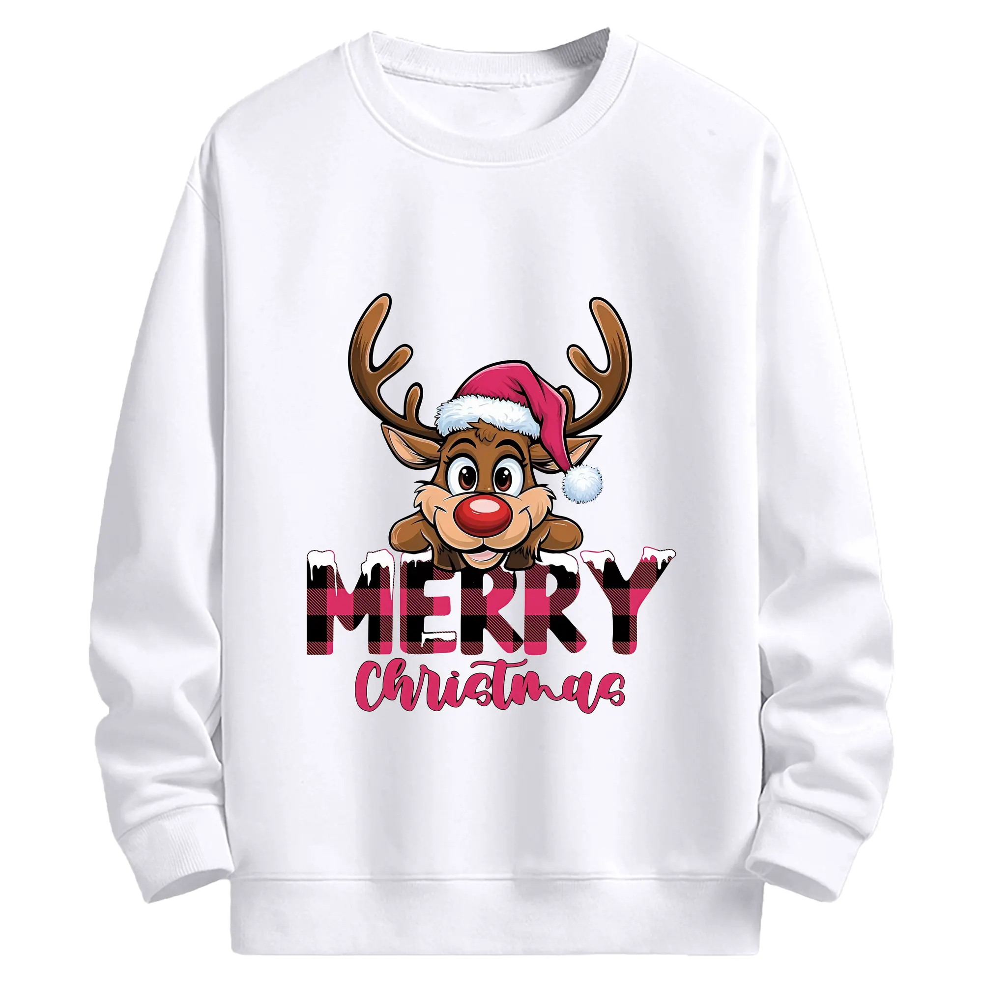 トナカイサンタ帽 メリークリスマス 特別限定 - 高品質 クルーネック スウェット ・ コットン59％ ポリエステル41％ ・ ユニセックス 長袖 トレーナー ・ カジュアル デイリー スポーツ 散歩用