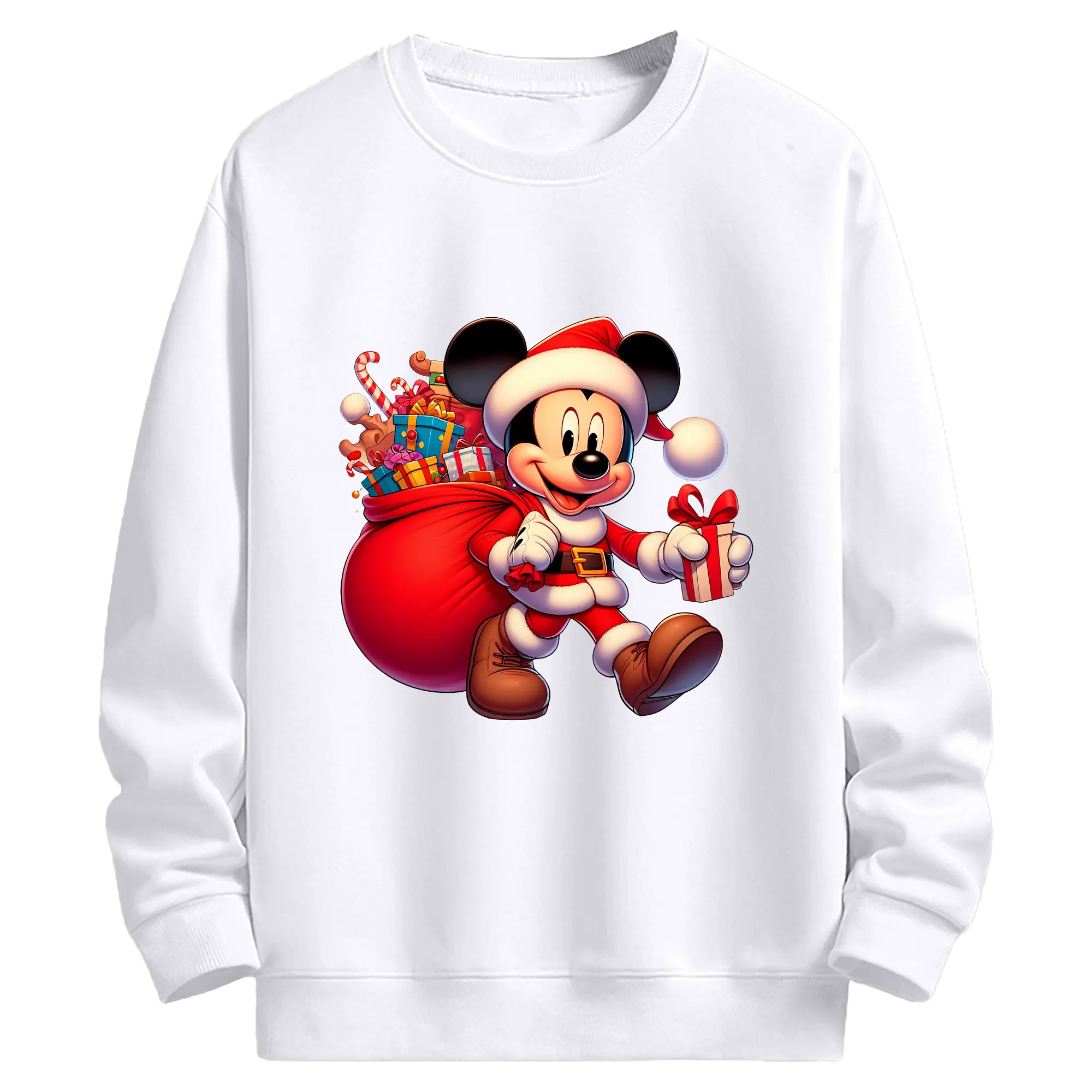 ミッキーマウスサンタ プレゼント袋付き 特別限定 - 高品質 クルーネック スウェット ・ コットン59％ ポリエステル41％ ・ ユニセックス 長袖 トレーナー ・ カジュアル デイリー スポーツ 散歩用