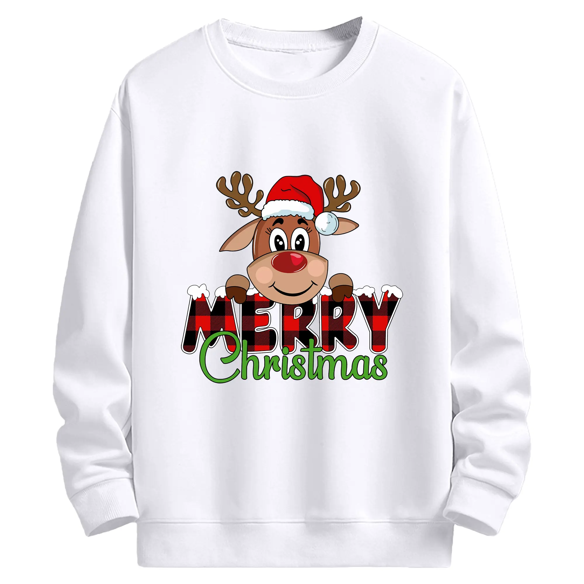 トナカイサンタ帽 カラフル メリークリスマス 特別限定 - 高品質 クルーネック スウェット ・ コットン59％ ポリエステル41％ ・ ユニセックス 長袖 トレーナー ・ カジュアル デイリー スポーツ 散歩用