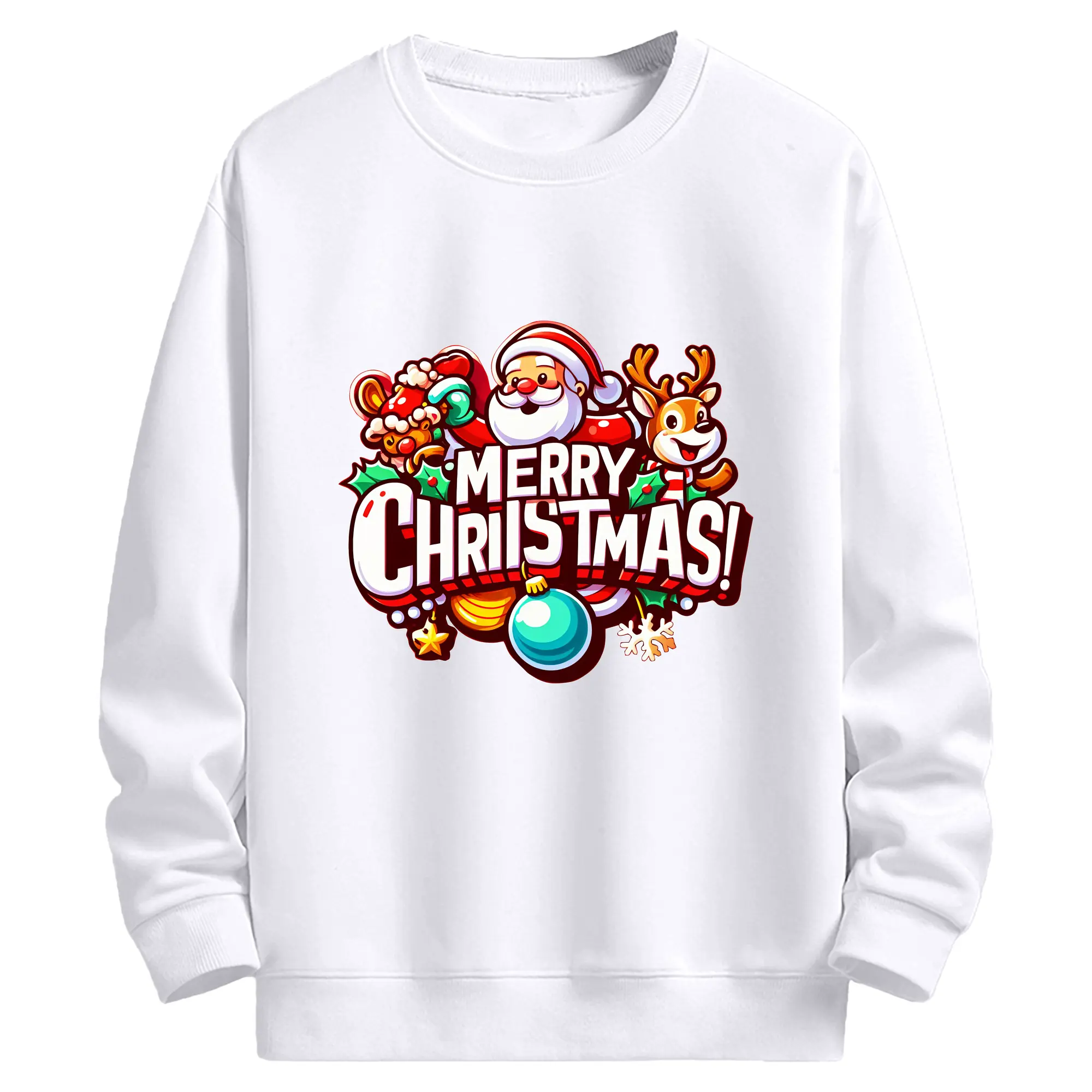 サンタとトナカイ メリークリスマス 特別限定 - 高品質 クルーネック スウェット ・ コットン59％ ポリエステル41％ ・ ユニセックス 長袖 トレーナー ・ カジュアル デイリー スポーツ 散歩用