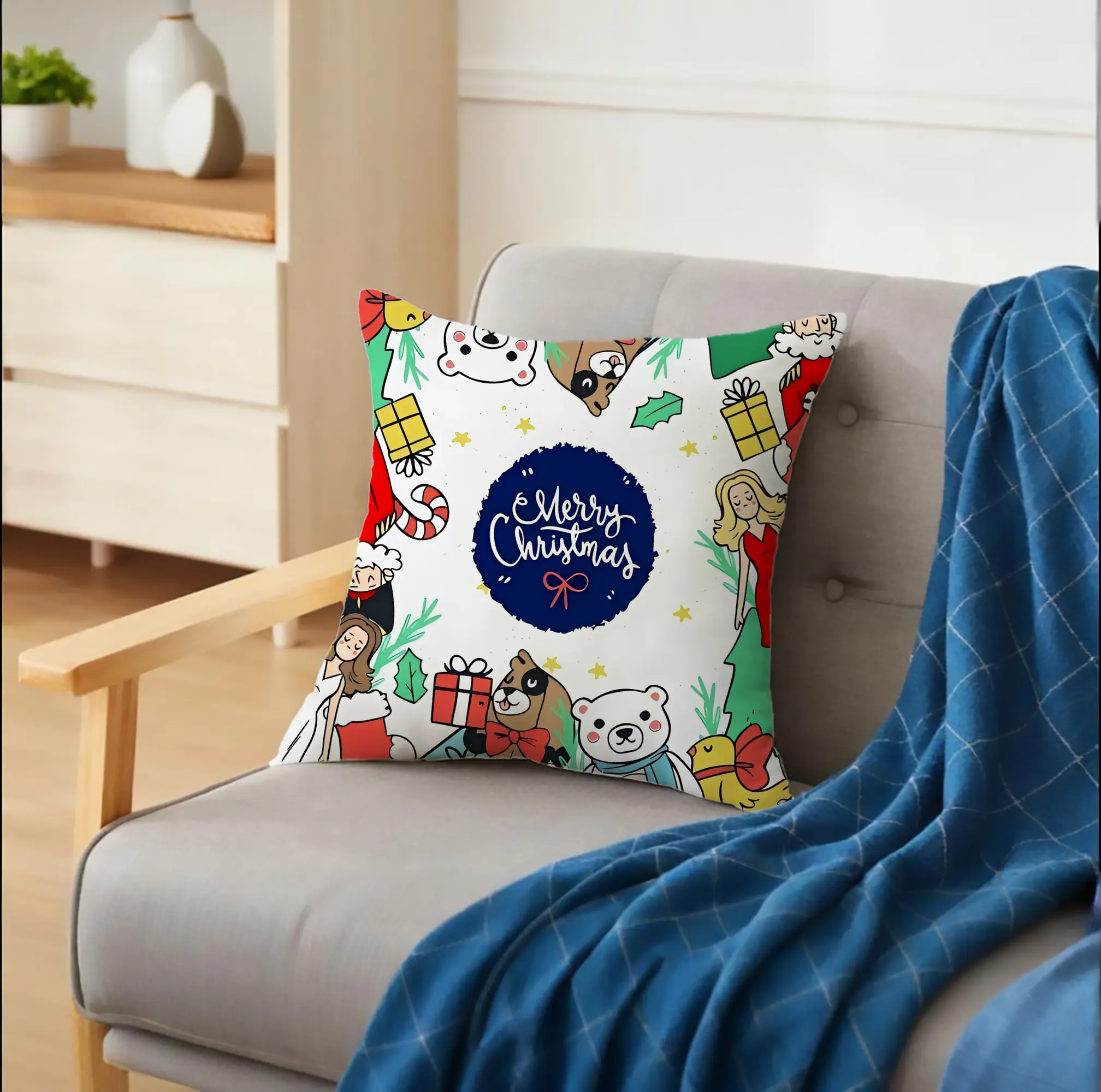 クッションカバー＆本体セット ・ ポリエステル素材 ・ 柔らかい肌触り ・ 通気性 耐久性あり ・ 手洗い可 インテリア用