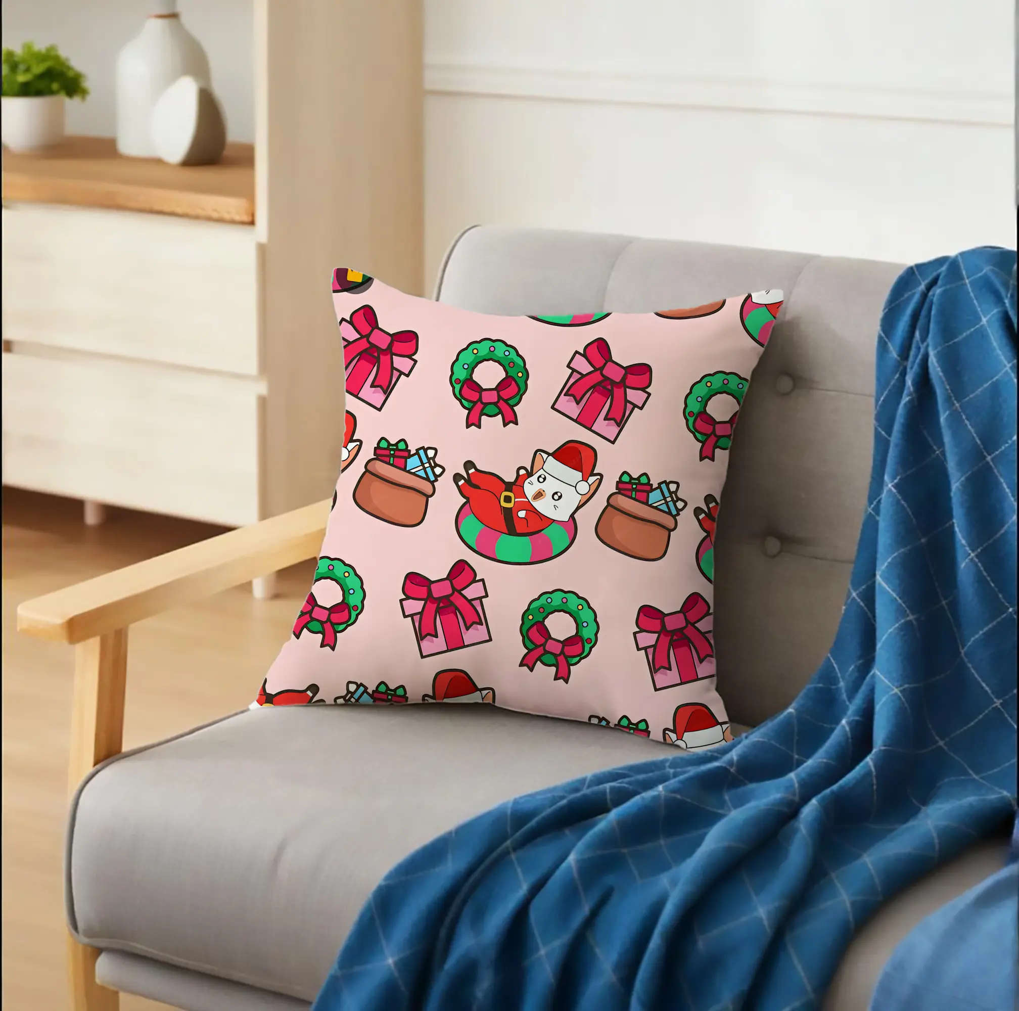 クッションカバー＆本体セット ・ ポリエステル素材 ・ 柔らかい肌触り ・ 通気性 耐久性あり ・ 手洗い可 インテリア用